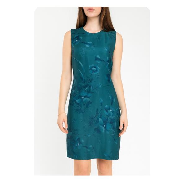 Liz Claiborne Dresses & Skirts - Vintage 90s Liz Claiborne 100% Silk Chiffon Dress Sz 6P Teal Floral Embellished